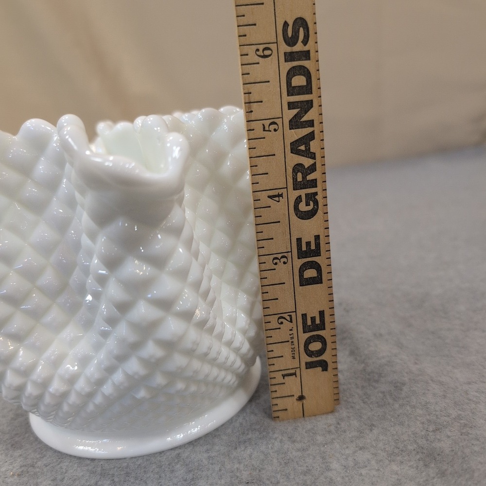 Vintage White Milk Glass Hobnail Ruffled Rim Vase Mid Century Decor - Picture 4 of 7